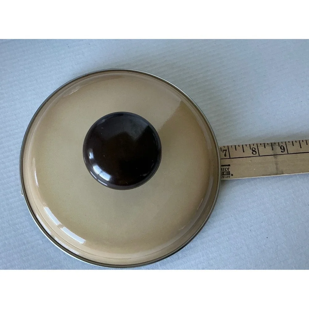 Vintage Enamelware Saucepan Floral‎ Pot with Lid Blue Brown White 1.5qt